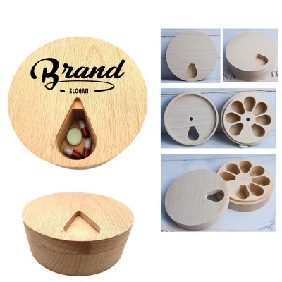 Wooden 7 Compartment Pill Case